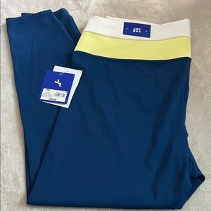 JoyLab Navy Leggings with Yellow and White Waistband